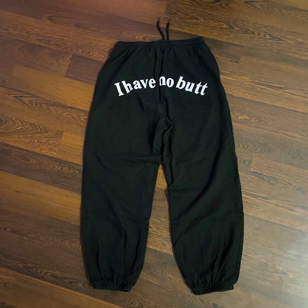 Shein “I Have No Butt” Black Jogger Sweatpants with Tie Waist Size Small